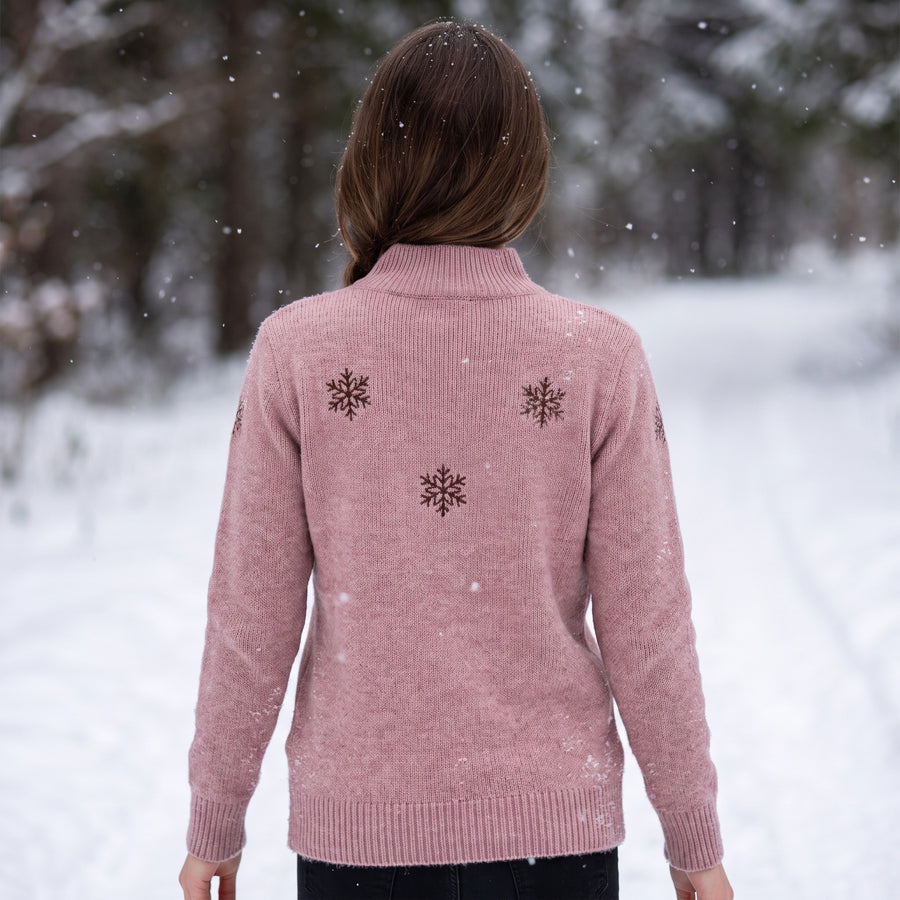 Women's Snowflake Sweater Embroidered Crew Neck Warm Knit Jumper, product photo 5