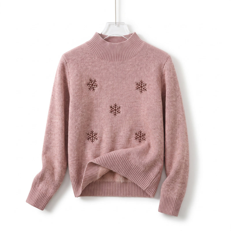 Women's Snowflake Sweater Embroidered Crew Neck Warm Knit Jumper, product photo 6
