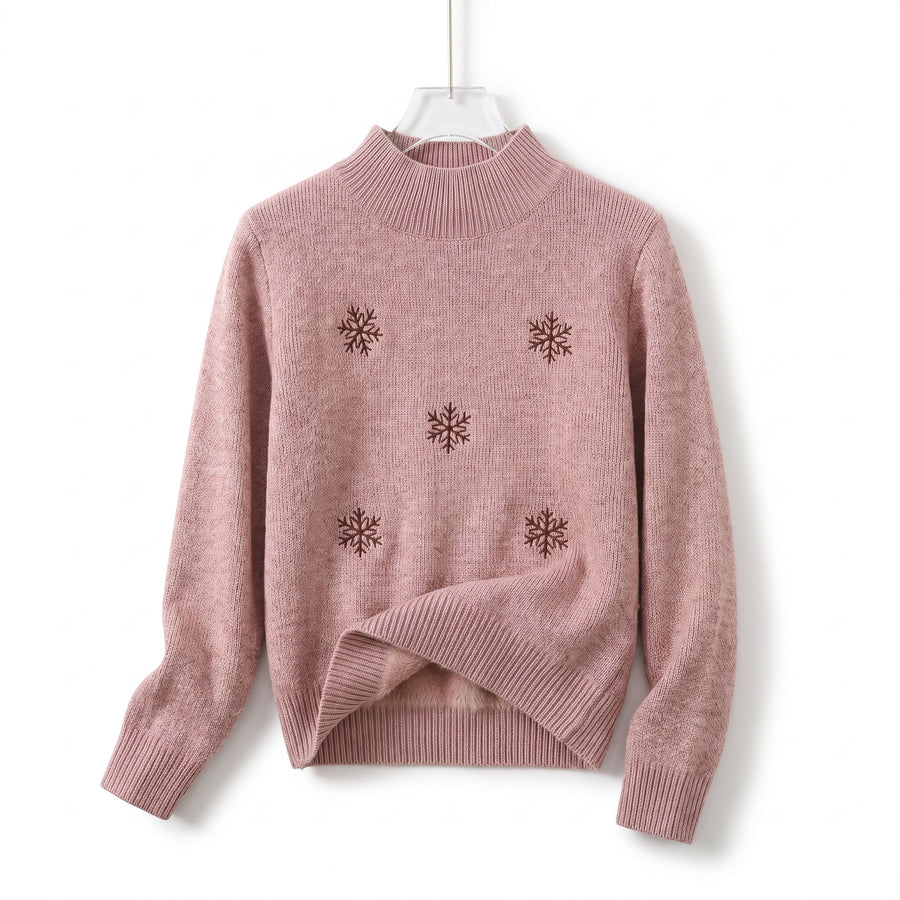 Women's Snowflake Sweater Embroidered Crew Neck Warm Knit Jumper, product photo 6