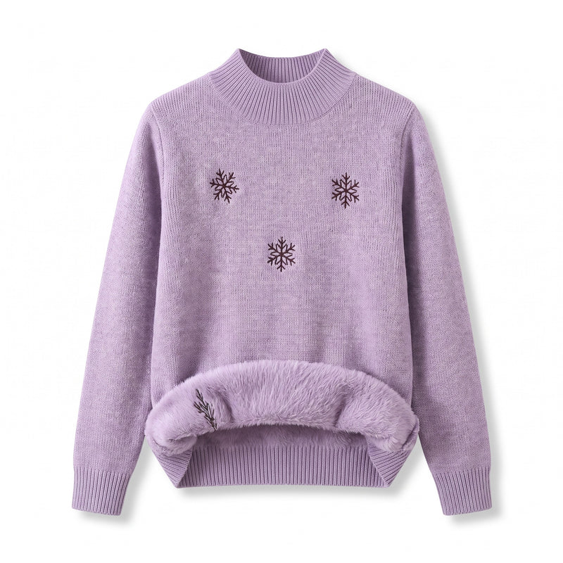 Women's Snowflake Sweater Embroidered Crew Neck Warm Knit Jumper, product photo 7