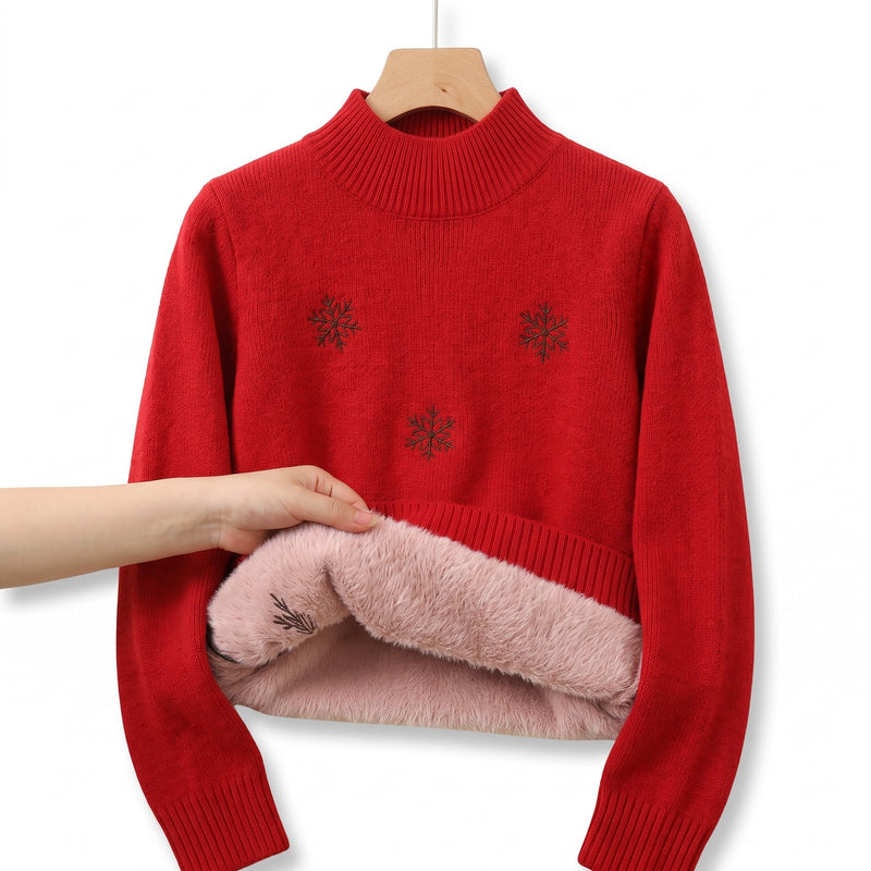 Women's Snowflake Sweater Embroidered Crew Neck Warm Knit Jumper, product photo 8