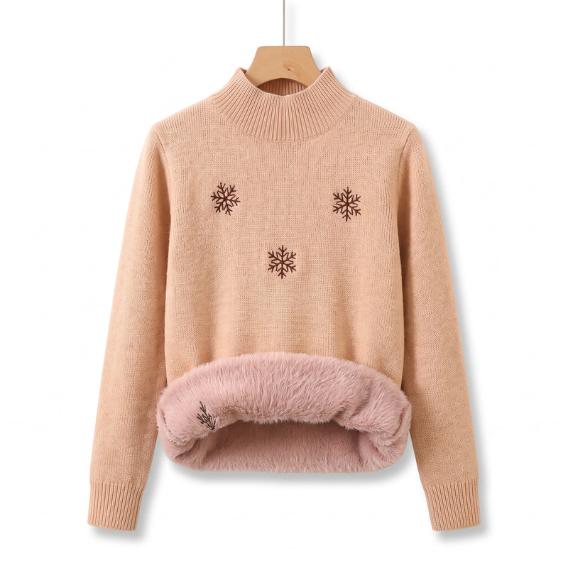 Women's Snowflake Sweater Embroidered Crew Neck Warm Knit Jumper, product photo 9