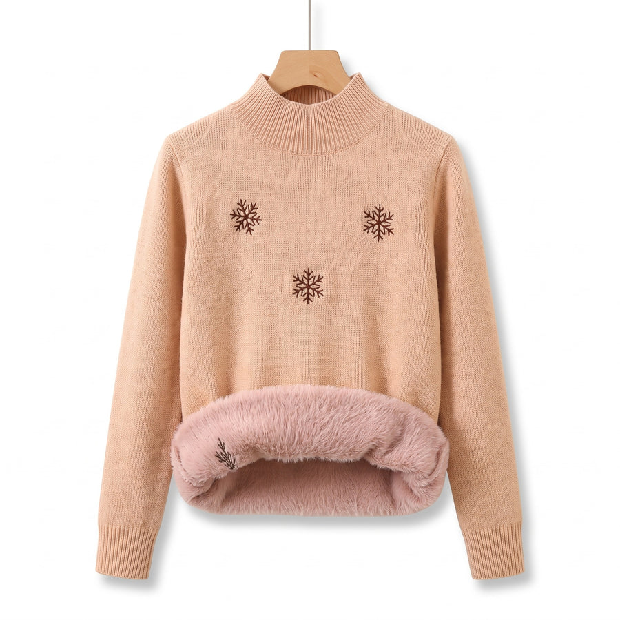 Women's Snowflake Sweater Embroidered Crew Neck Warm Knit Jumper, product photo 9