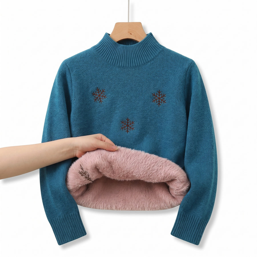 Women's Snowflake Sweater Embroidered Crew Neck Warm Knit Jumper, product photo 10
