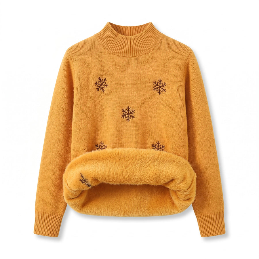 Women's Snowflake Sweater Embroidered Crew Neck Warm Knit Jumper, product photo 12