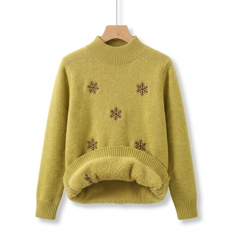 Women's Snowflake Sweater Embroidered Crew Neck Warm Knit Jumper, product photo 13