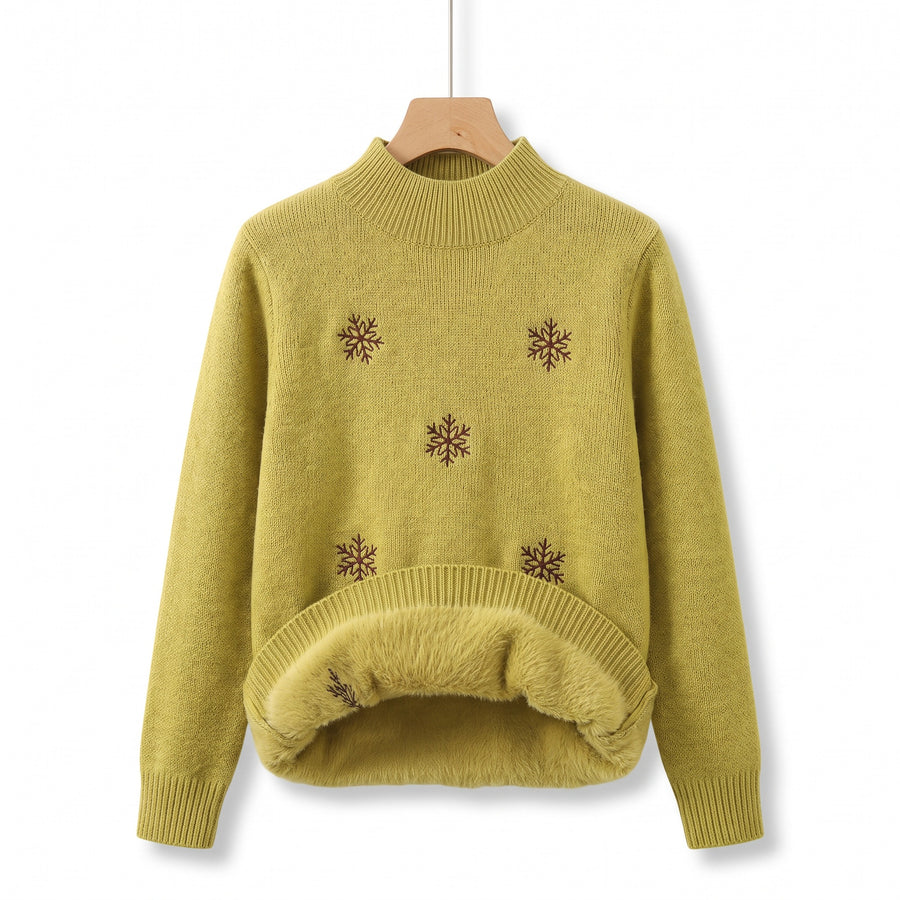Women's Snowflake Sweater Embroidered Crew Neck Warm Knit Jumper, product photo 13