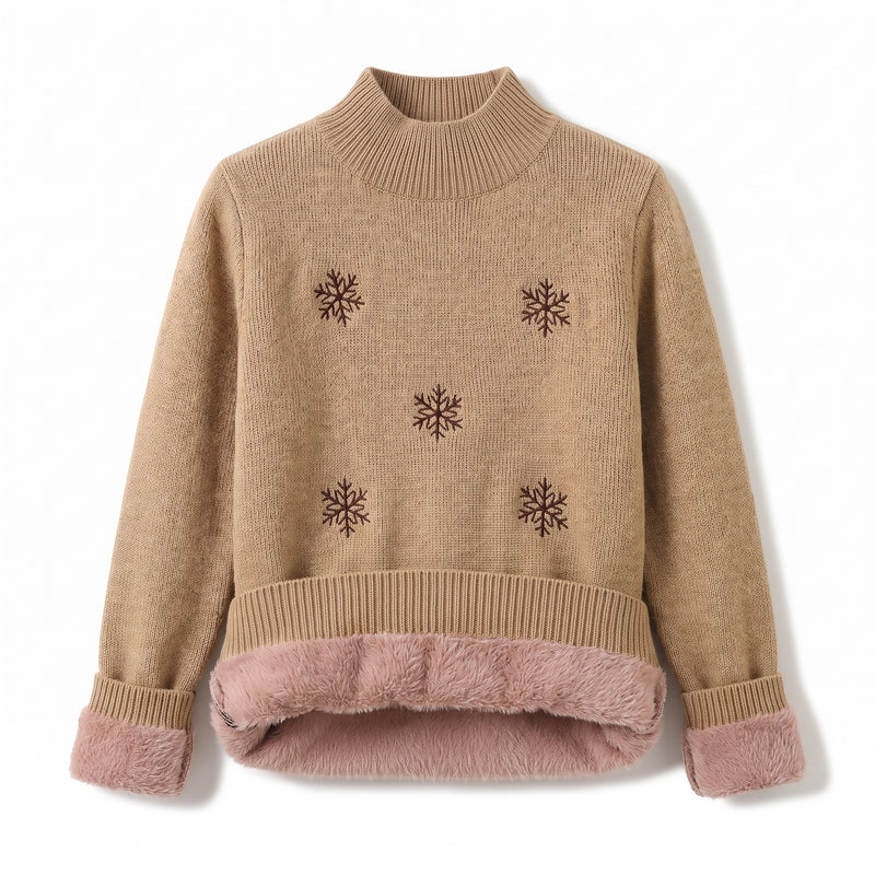 Women's Snowflake Sweater Embroidered Crew Neck Warm Knit Jumper, product photo 15