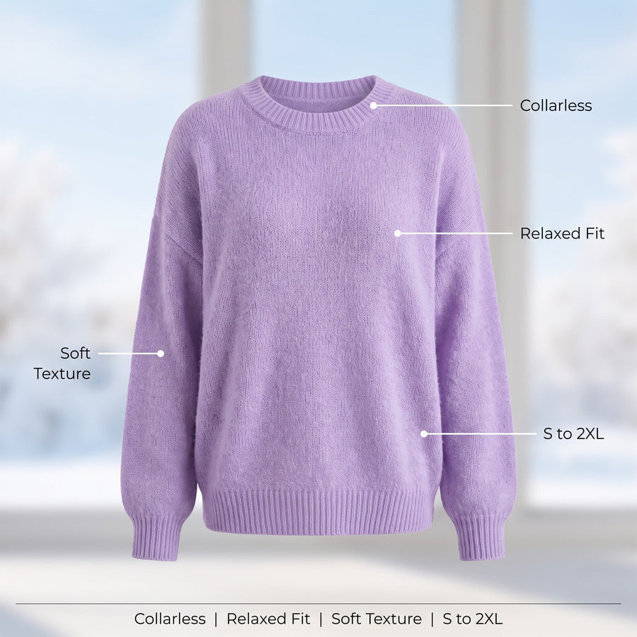 Women's Soft Texture Sweater Collarless Relaxed Fit Knit Pullover, product photo 2