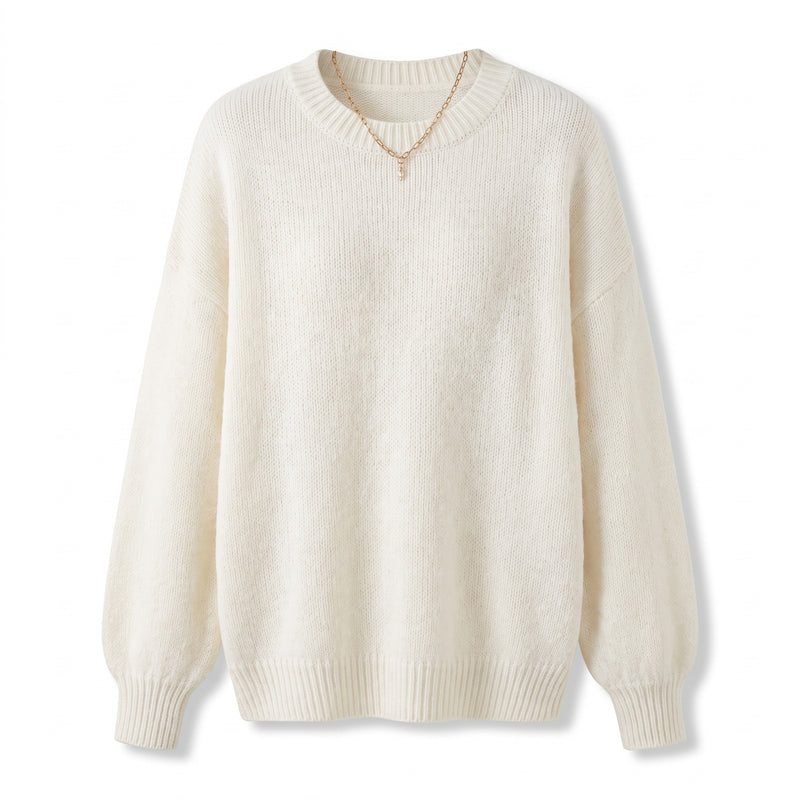 Women's Soft Texture Sweater Collarless Relaxed Fit Knit Pullover, product photo 10