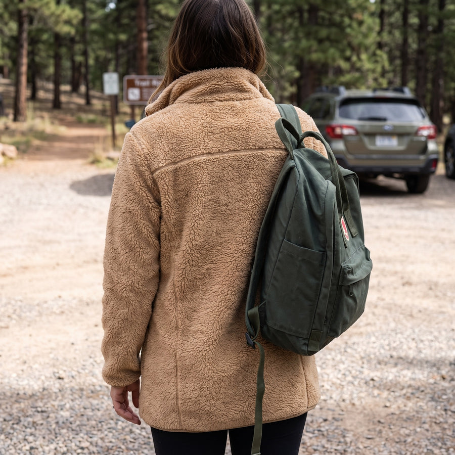 Women's Teddy Fleece Jacket Zip Front Stretch Mid Length Coat, product photo 5