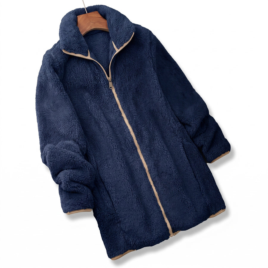 Women's Teddy Fleece Jacket Zip Front Stretch Mid Length Coat, product photo 6