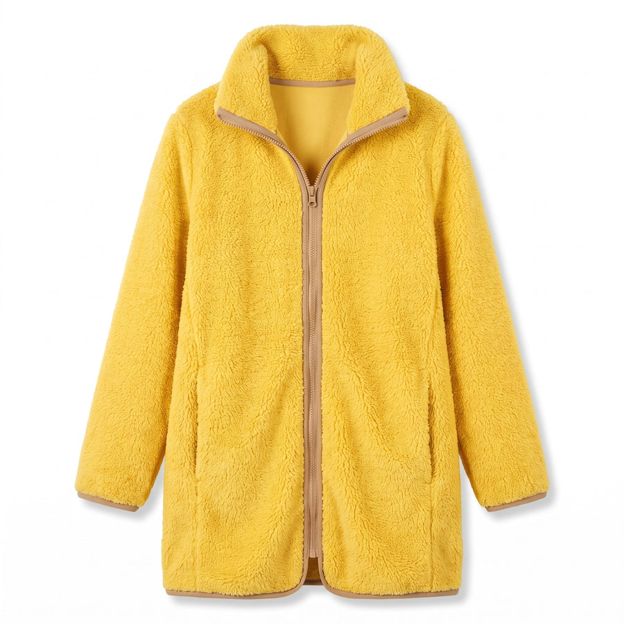 Women's Teddy Fleece Jacket Zip Front Stretch Mid Length Coat, product photo 8