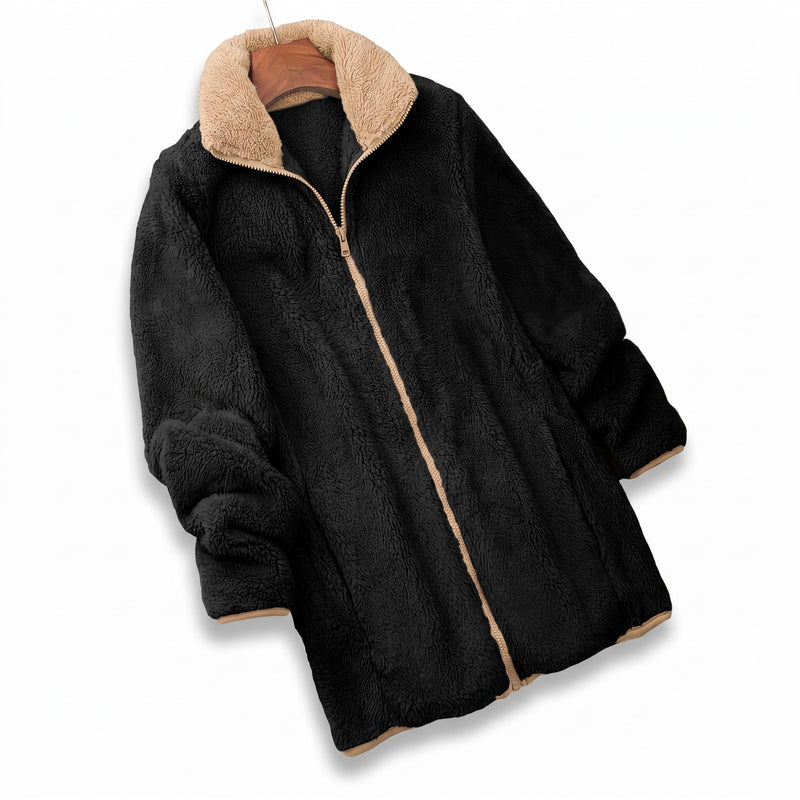 Women's Teddy Fleece Jacket Zip Front Stretch Mid Length Coat, product photo 9
