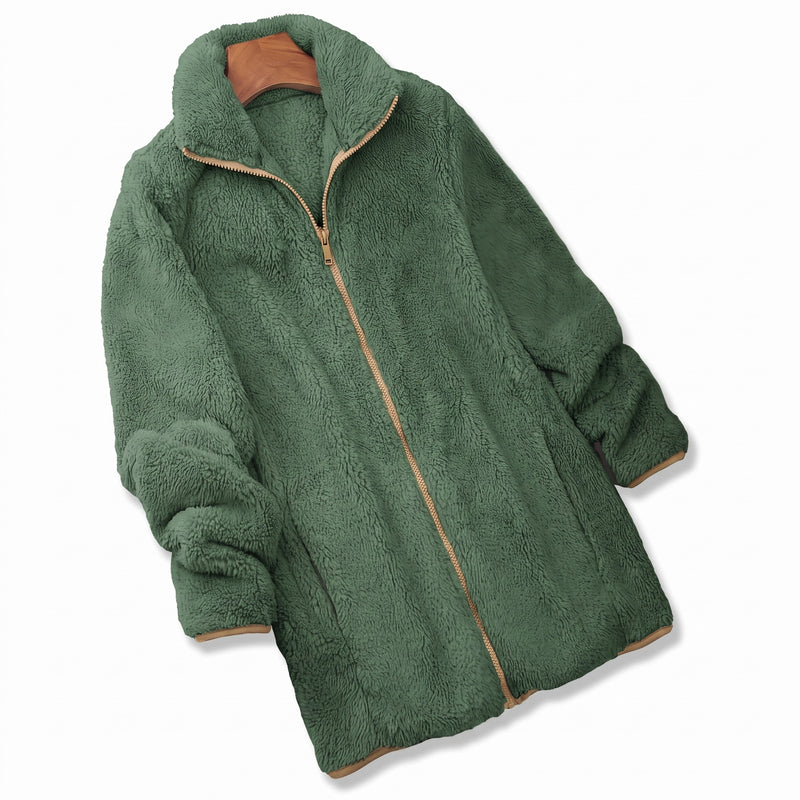Women's Teddy Fleece Jacket Zip Front Stretch Mid Length Coat, product photo 10