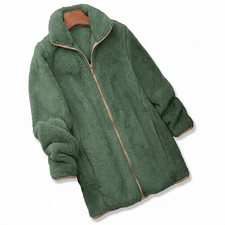 Women's Teddy Fleece Jacket Zip Front Stretch Mid Length Coat, product photo 10