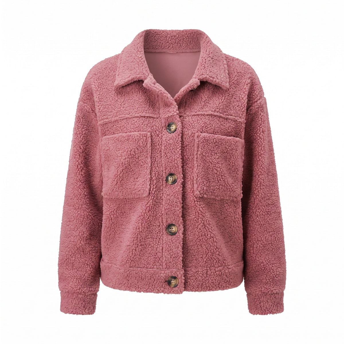 Women's Teddy Shacket Button Front Collared Short Fleece Jacket, product photo 1