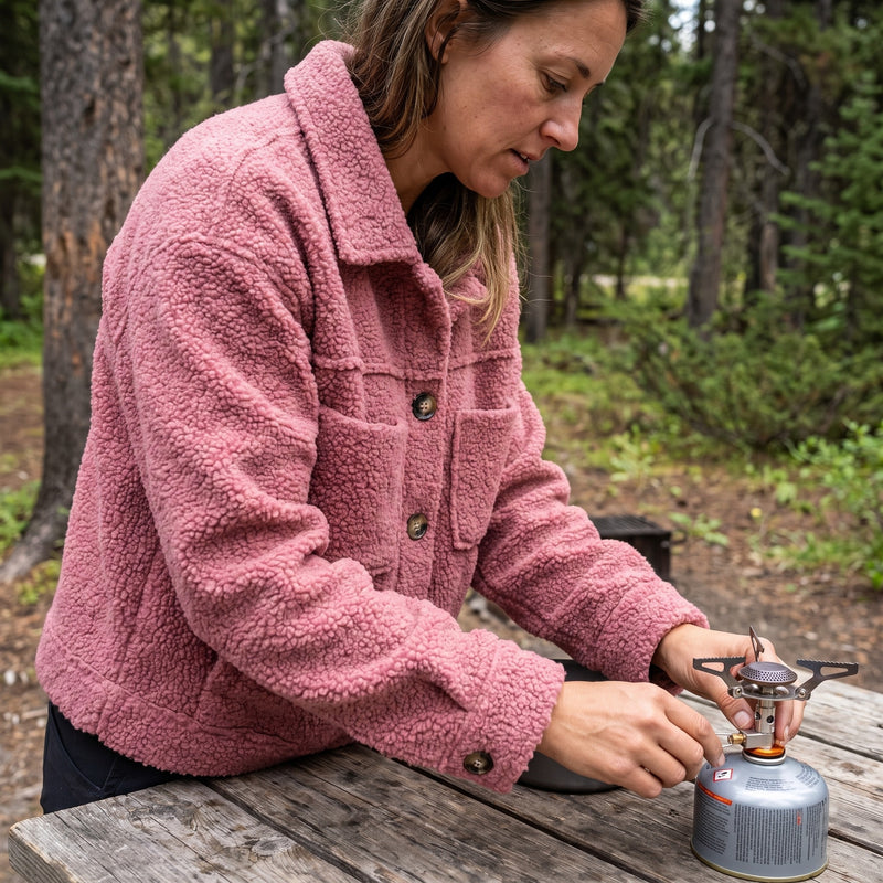 Women's Teddy Shacket Button Front Collared Short Fleece Jacket, product photo 5