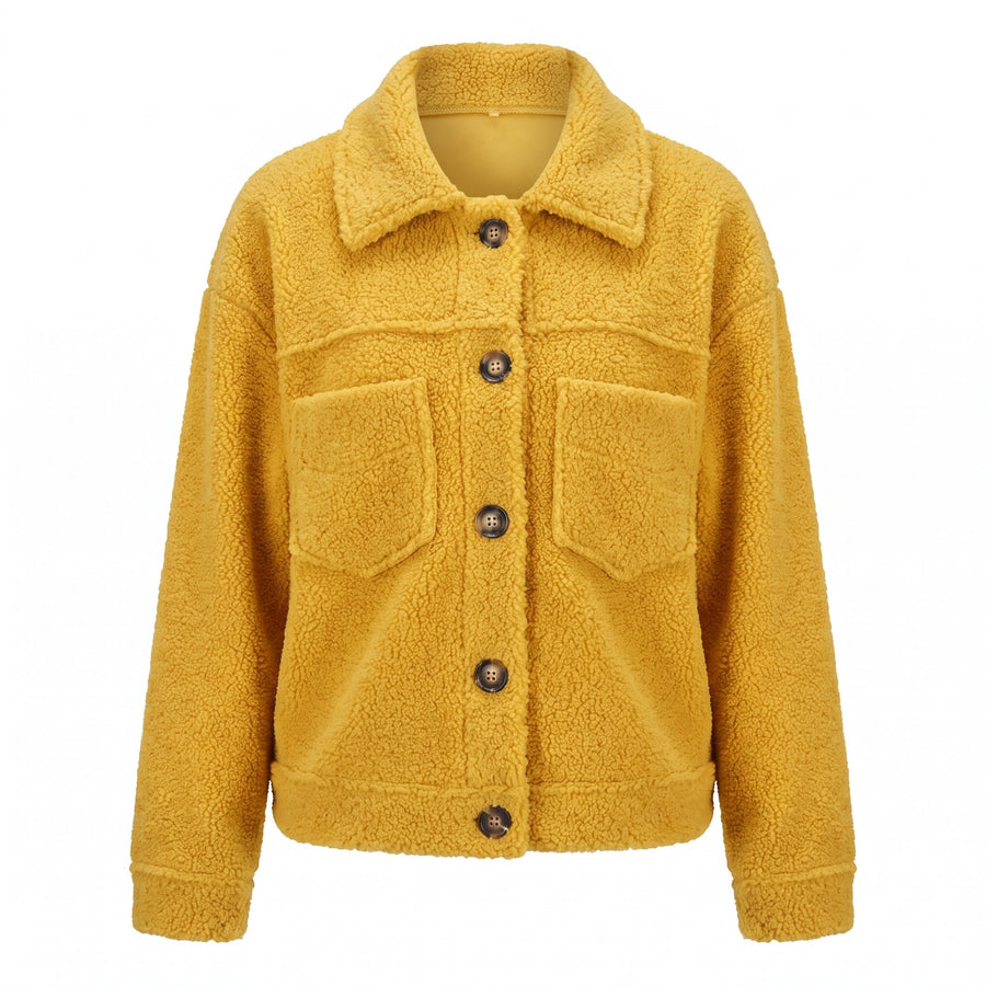 Women's Teddy Shacket Button Front Collared Short Fleece Jacket, product photo 7