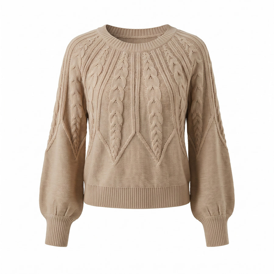 Women's Textured Knit Sweater Lantern Sleeve Crew Neck Acrylic Top, product photo 1