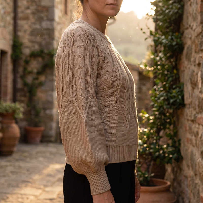 Women's Textured Knit Sweater Lantern Sleeve Crew Neck Acrylic Top, product photo 3
