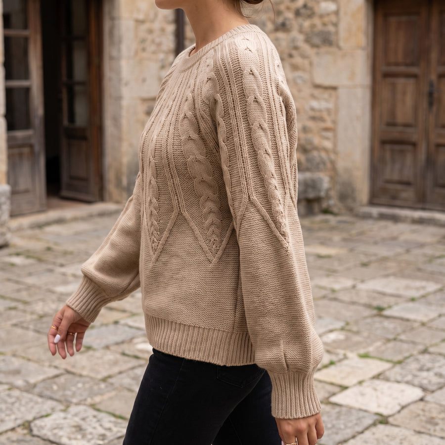 Women's Textured Knit Sweater Lantern Sleeve Crew Neck Acrylic Top, product photo 5