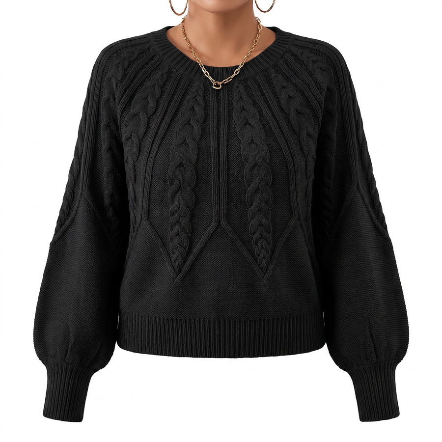 Women's Textured Knit Sweater Lantern Sleeve Crew Neck Acrylic Top, product photo 7
