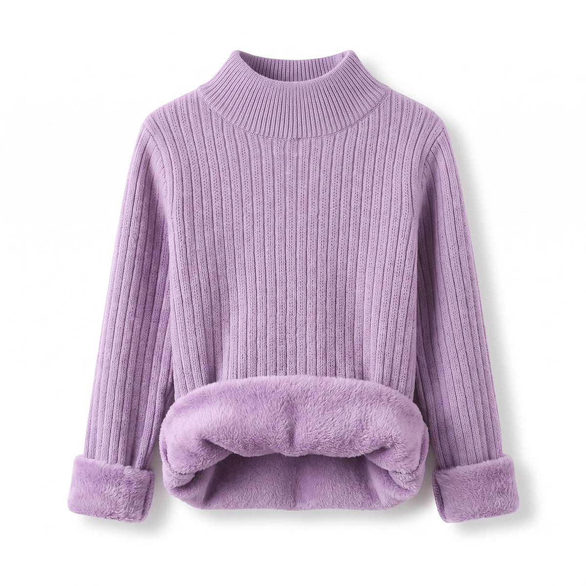 Women's Thick Fleece Sweater Mock Neck Seamless Warm Knit Top, product photo 1
