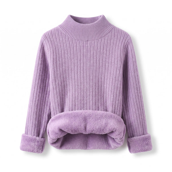 Women's Thick Fleece Sweater Mock Neck Seamless Warm Knit Top
