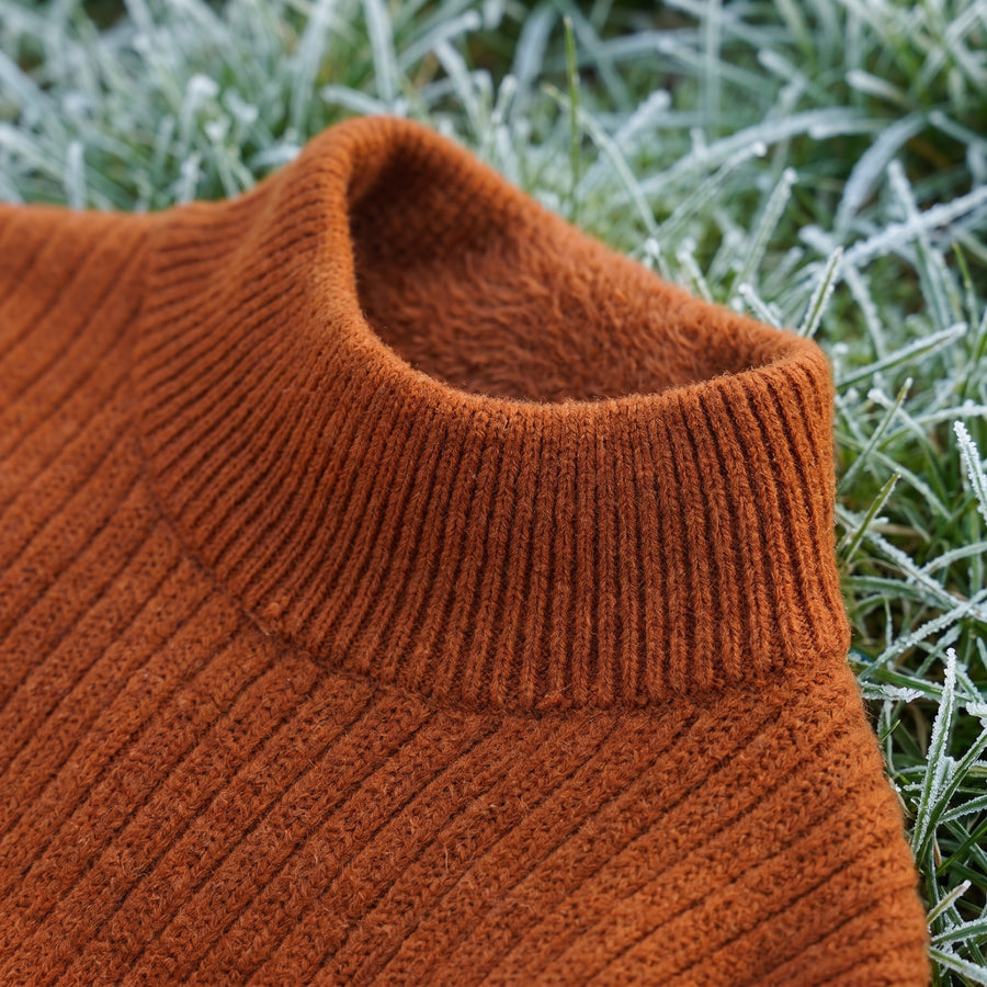 Women's Thick Fleece Sweater Mock Neck Seamless Warm Knit Top, product photo 4
