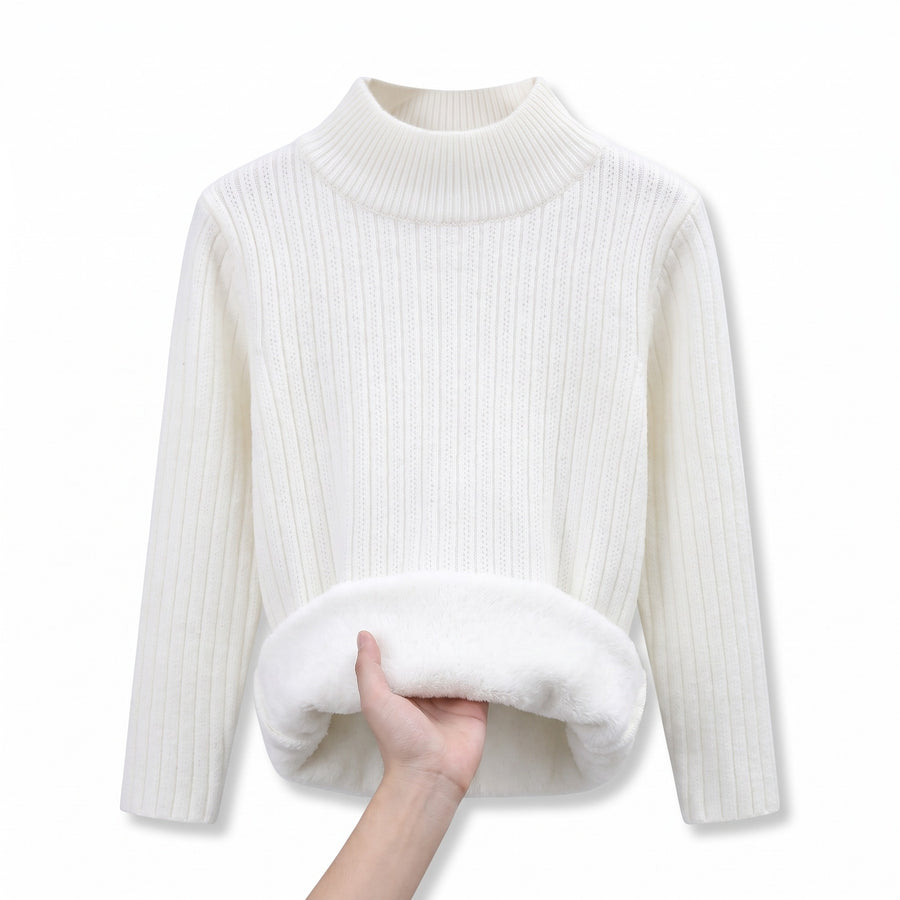 Women's Thick Fleece Sweater Mock Neck Seamless Warm Knit Top, product photo 6