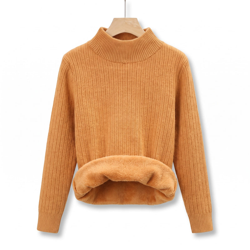 Women's Thick Fleece Sweater Mock Neck Seamless Warm Knit Top, product photo 7