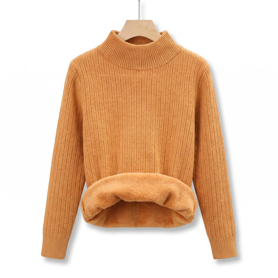 Women's Thick Fleece Sweater Mock Neck Seamless Warm Knit Top, product photo 7