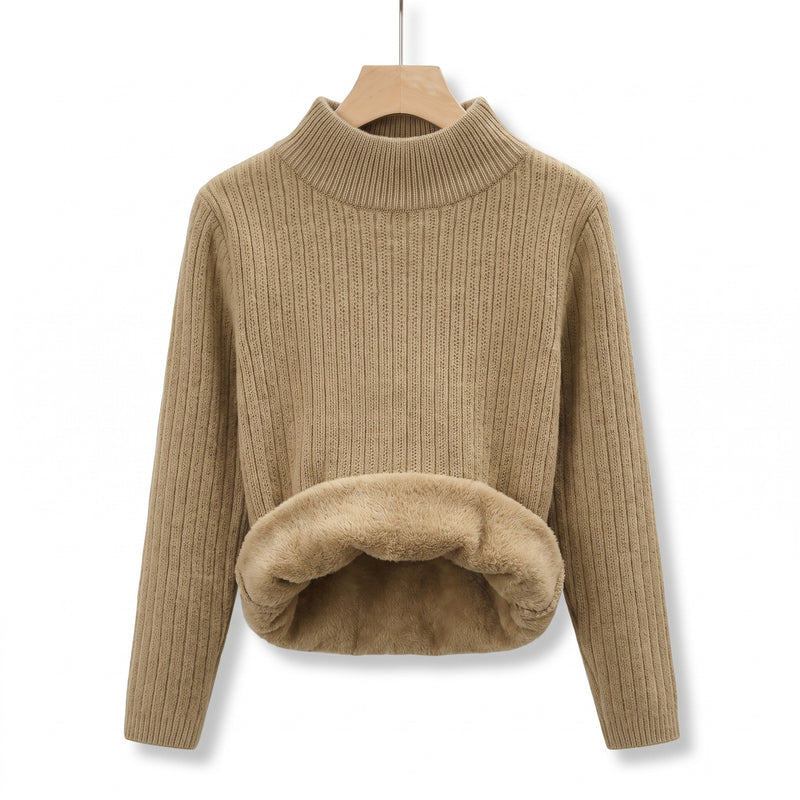 Women's Thick Fleece Sweater Mock Neck Seamless Warm Knit Top, product photo 8