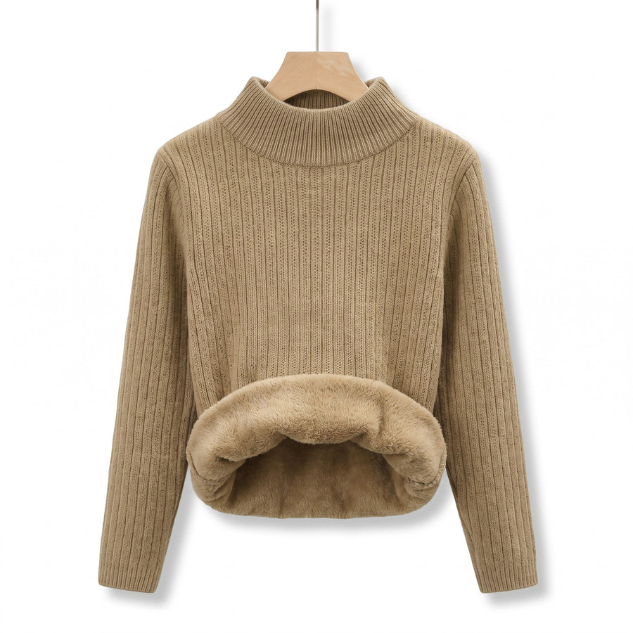 Women's Thick Fleece Sweater Mock Neck Seamless Warm Knit Top, product photo 8