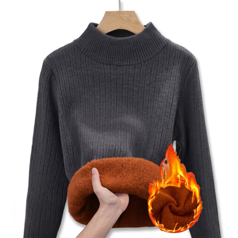 Women's Thick Fleece Sweater Mock Neck Seamless Warm Knit Top, product photo 9