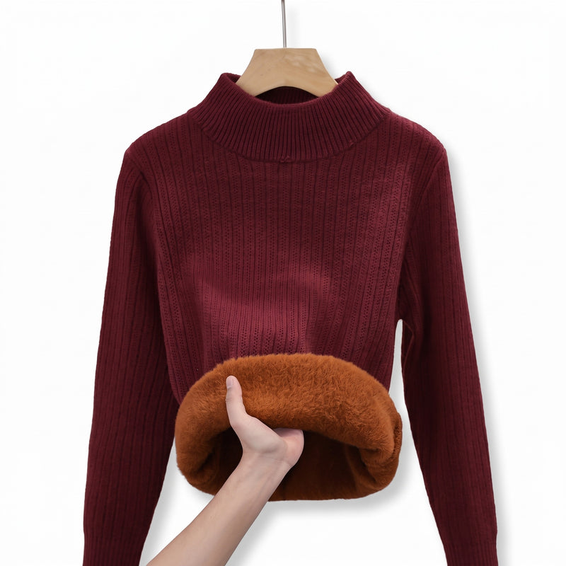 Women's Thick Fleece Sweater Mock Neck Seamless Warm Knit Top, product photo 11