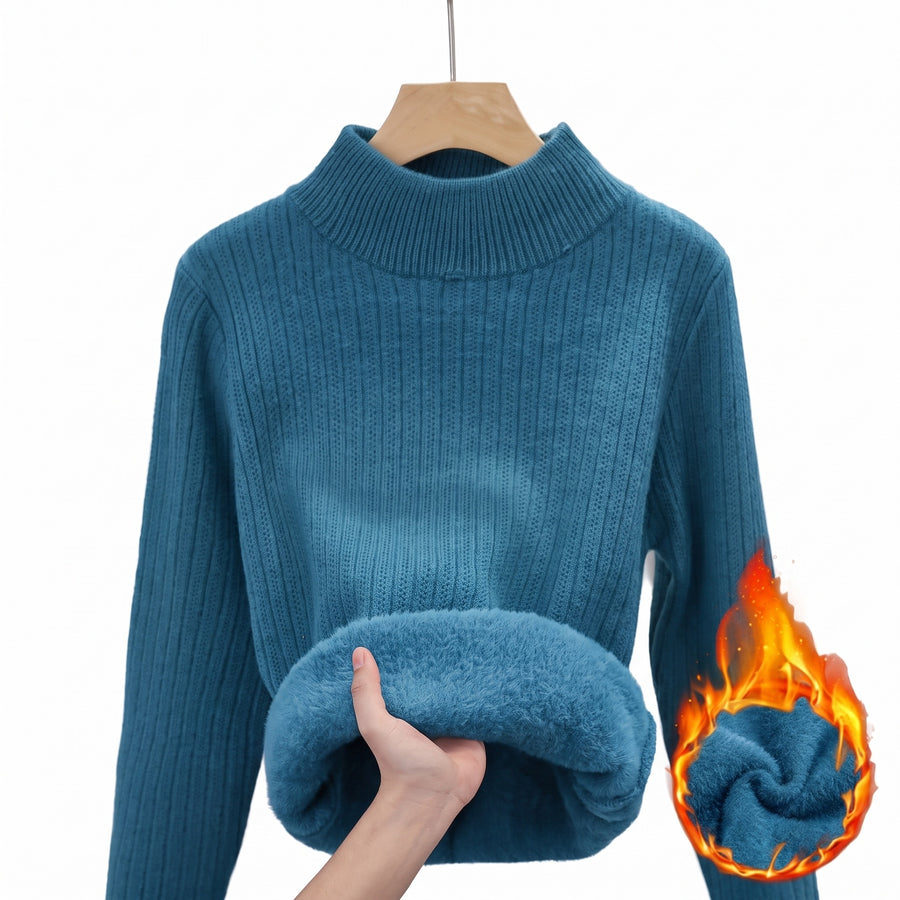 Women's Thick Fleece Sweater Mock Neck Seamless Warm Knit Top, product photo 12