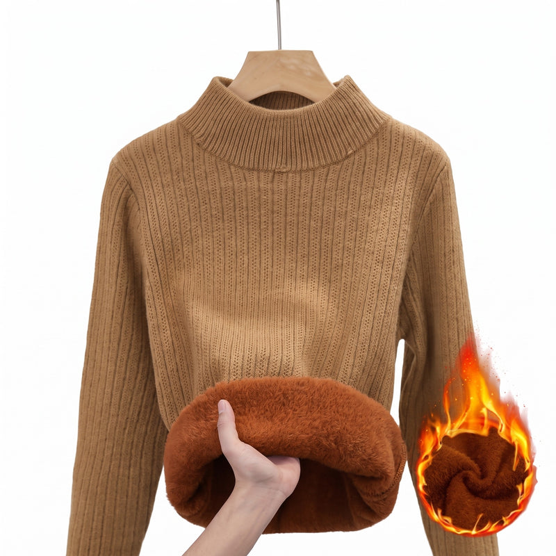 Women's Thick Fleece Sweater Mock Neck Seamless Warm Knit Top, product photo 13