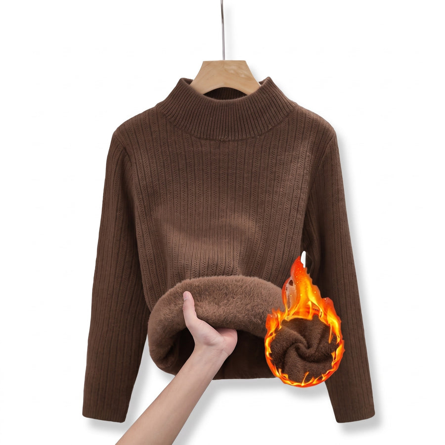 Women's Thick Fleece Sweater Mock Neck Seamless Warm Knit Top, product photo 14