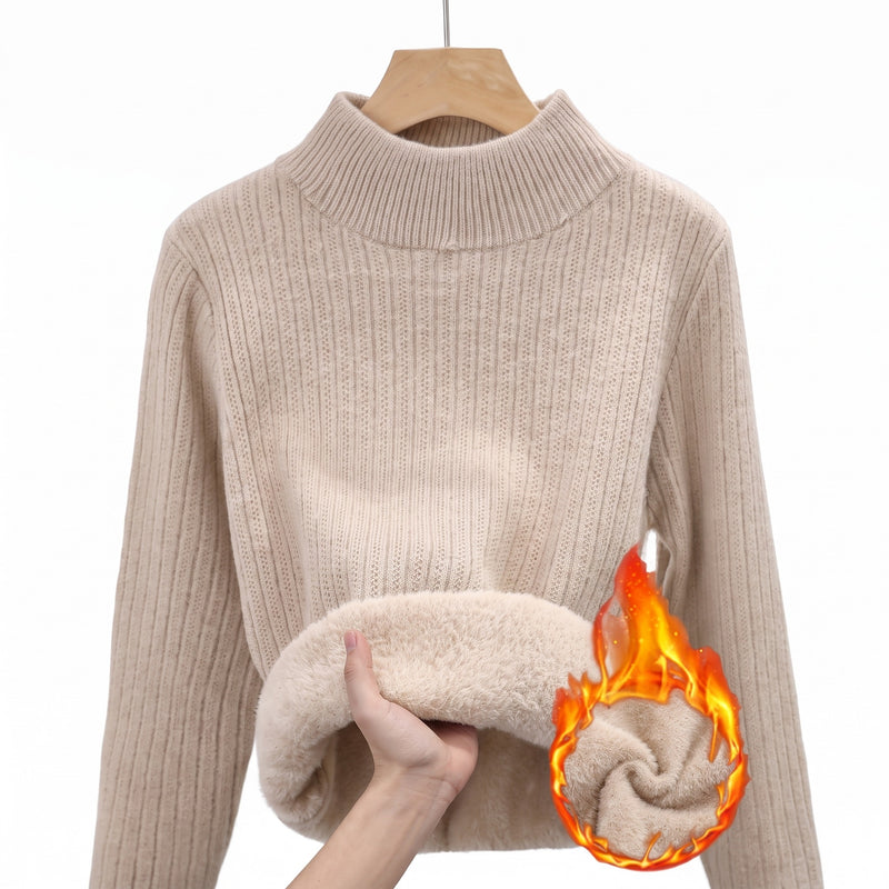 Women's Thick Fleece Sweater Mock Neck Seamless Warm Knit Top, product photo 15
