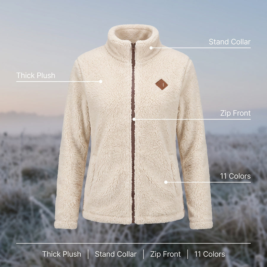 Women's Thick Plush Jacket Small Stand Collar Zip Warm Coat, product photo 2