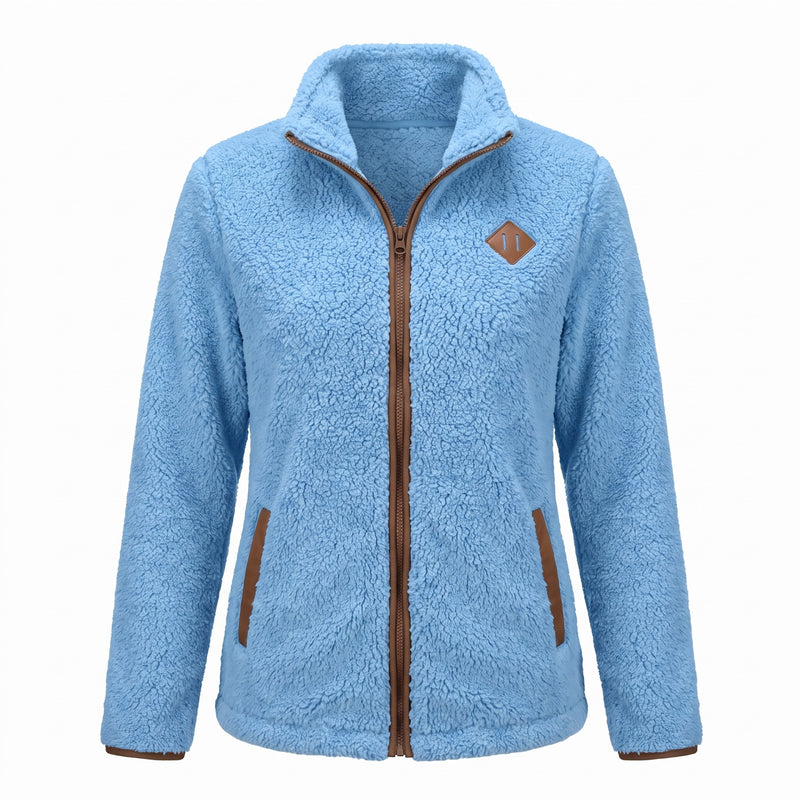 Women's Thick Plush Jacket Small Stand Collar Zip Warm Coat, product photo 6