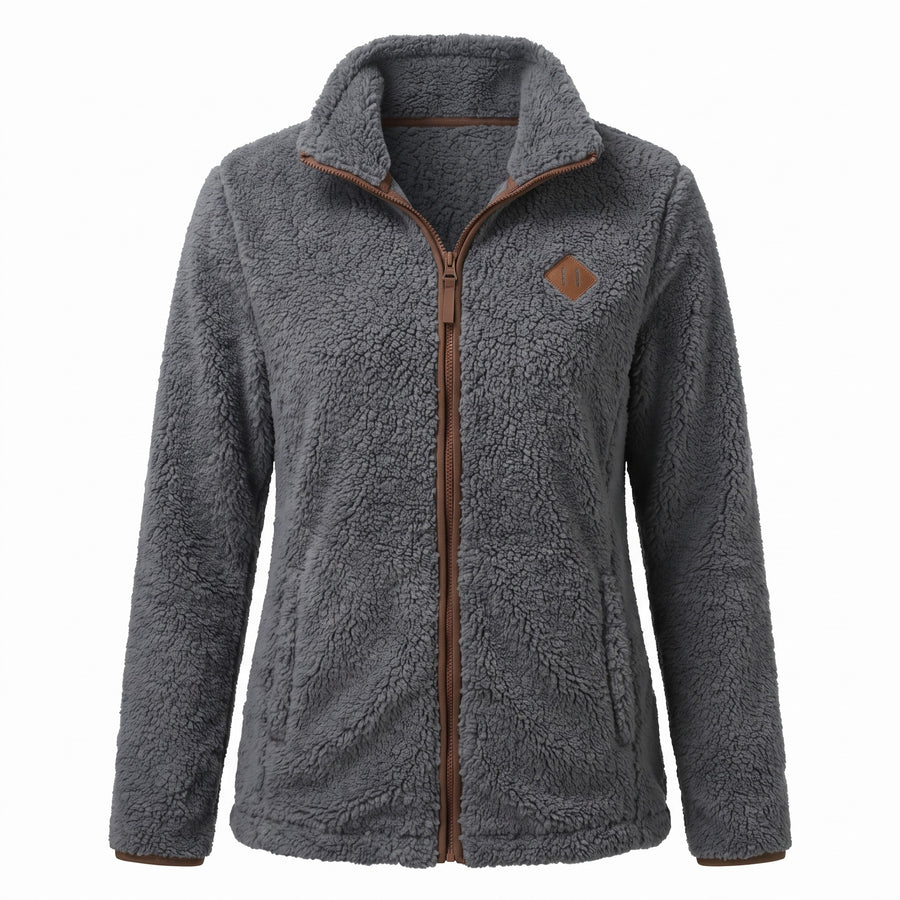 Women's Thick Plush Jacket Small Stand Collar Zip Warm Coat, product photo 8