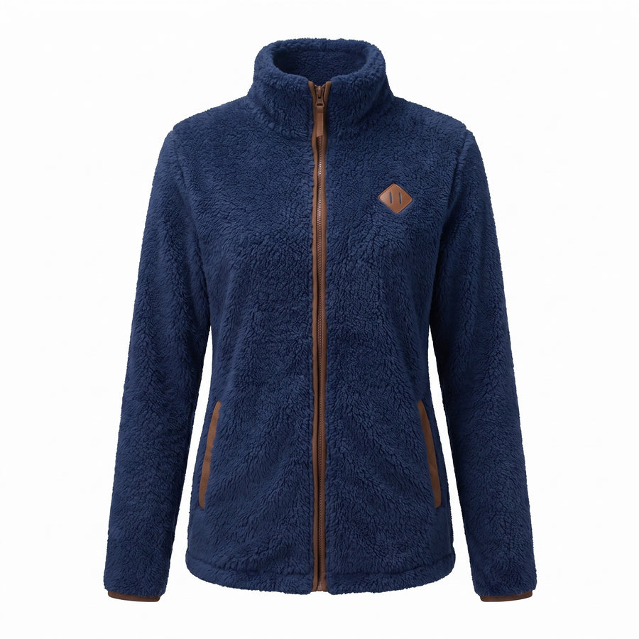 Women's Thick Plush Jacket Small Stand Collar Zip Warm Coat, product photo 9
