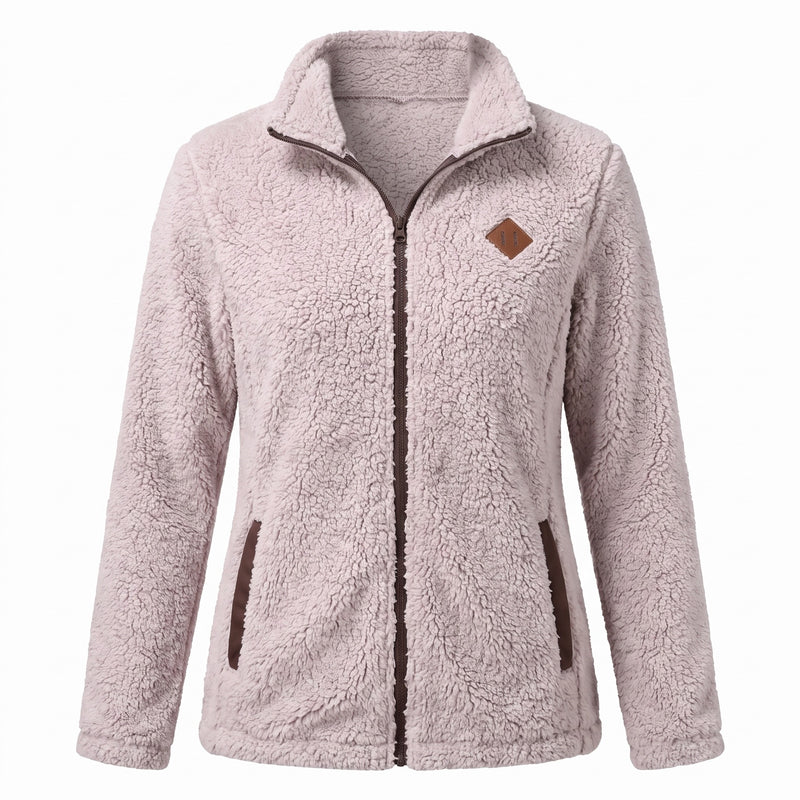 Women's Thick Plush Jacket Small Stand Collar Zip Warm Coat, product photo 12