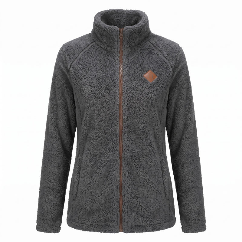 Women's Thick Plush Jacket Small Stand Collar Zip Warm Coat, product photo 13