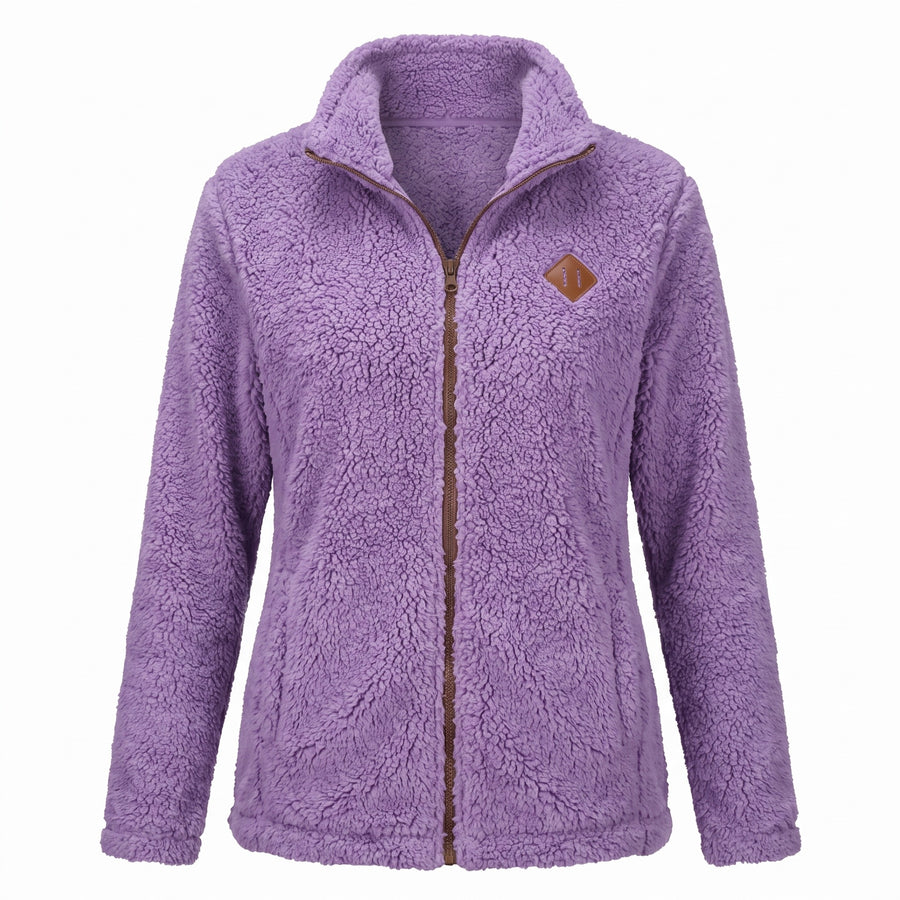 Women's Thick Plush Jacket Small Stand Collar Zip Warm Coat, product photo 15