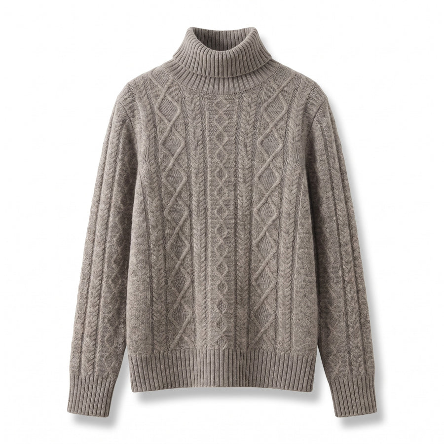 Women's Thick Wool Sweater High Neck Ribbed Twist Pattern Jumper, product photo 1