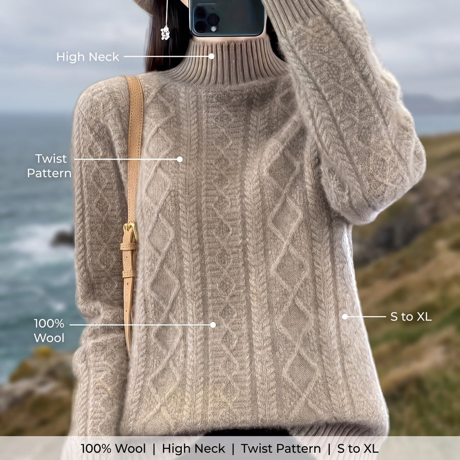 Women's Thick Wool Sweater High Neck Ribbed Twist Pattern Jumper, product photo 2